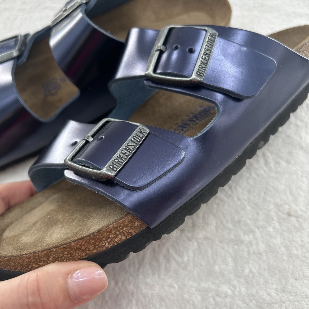 Birkenstock New w/o Box Arizona Metallic Dark Sapphire Sz 41 Womens 10 Cork Foot - Picture 7 of 8
